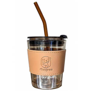 咖啡杯玻璃杯带皮套水杯吸管杯高颜值礼品杯批发双饮咖啡杯子